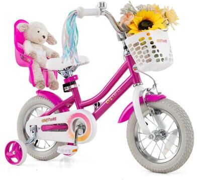 Costway Kids Bike 12 Inch with Training Wheels and 2 Brake System for 3-4 Years Old