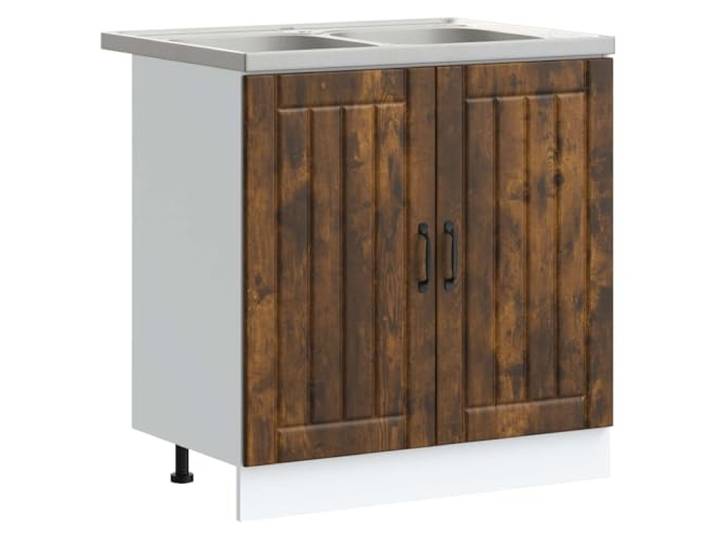 HKTMGDNG Spülenschrank mit Waschbecken Lucca 2-teilig Geräucherte Eiche Stilvoller Unterbau für die Küche mit zwei flächenbündigen Türen sowie integriertem Becken für Ordnung beim Kochen.