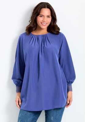Plus Size Women's Pleated Peasant Blouse by Avenue in Deep Dusk (Size 14)