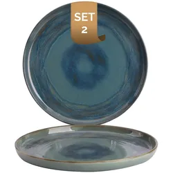 Palmer flache Teller-Set Miami, 2 x Speiseteller aus Steinzeug Ø 28 cm, Teller grün-blau - Modernes Steinzeug Geschirr ofen- & mikrowellenfest