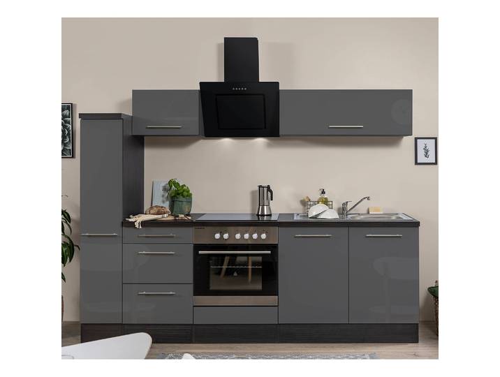 Cuisine Amanda I 240cm Gris/Gris brillant/Imitation chêne gris