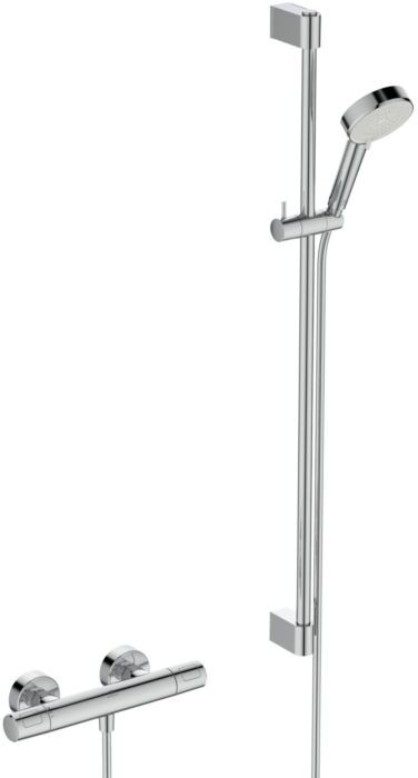 Ideal Standard T25 N Duscharmatur Set A8515AA mit Brausethermostat, Brausestange 90cm, 2 Funktion-Handbrause, 8l, chrom