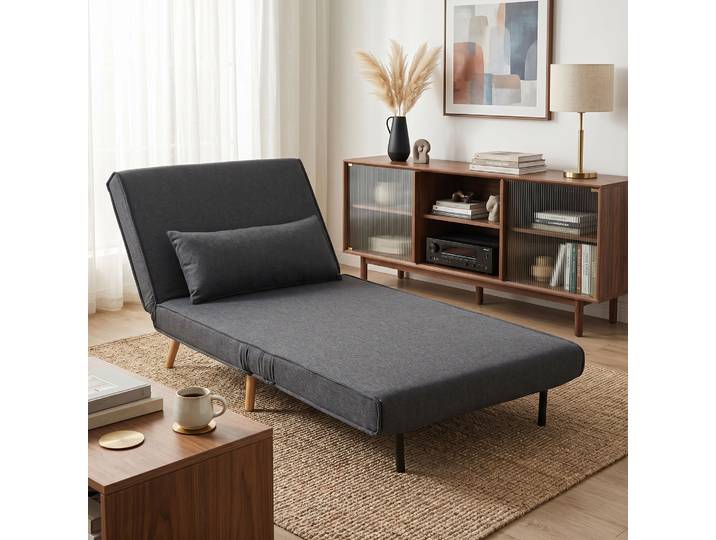 HOMCOM Canapé-lit 1 Place Dossier Réglable Gris Coussin Inclus