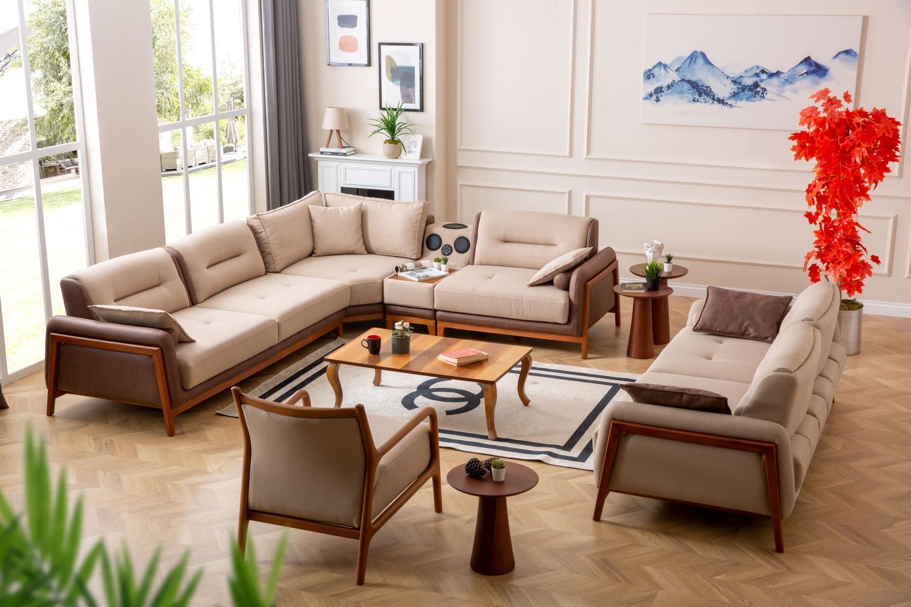 Luxus 3 tlg Wohnzimmer Set Ecksofa L-Form 3 Sitzer Relax Sessel Möbel