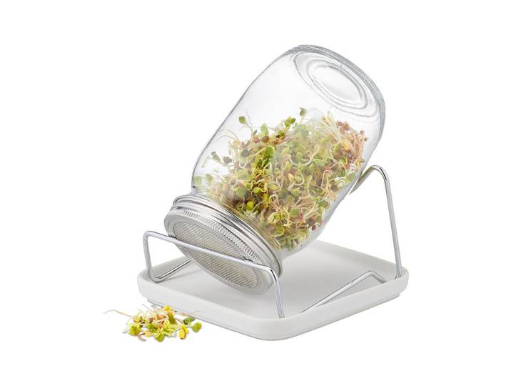 Relaxdays Sprossenglas Transparent Silber Weiß 3-tlg.-Set 17,5x15x18 cm, Mehrfarbig, Glas, Keramik, Metall, Küchenzubehör, Vorratsbehälter, Einmachgläser