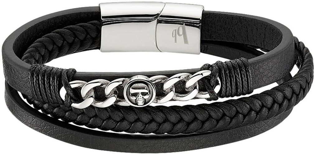 Lederarmband BRUNO BANANI "Schmuck", schwarz (edelstahlfarben, schwarz), Armbänder, Damen, 21cm, Edelstahl Leder, Edelstahl, Leder, Lederarmband edelstahlfarben, schwarz 21cm, Edelstahl Leder