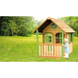 Spielhaus Holz Norman 191 x 137 x 178 cm - Spielhäuschen aus Hemlockholz, Braun / Grün – Holzspielhaus für Kinder - Kinderspielhaus für Draußen