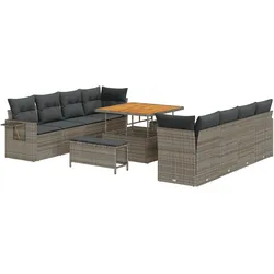 vidaXL 11-teiliges Garten Sofa Set mit Kissen Grau Poly Rattan Akazie
