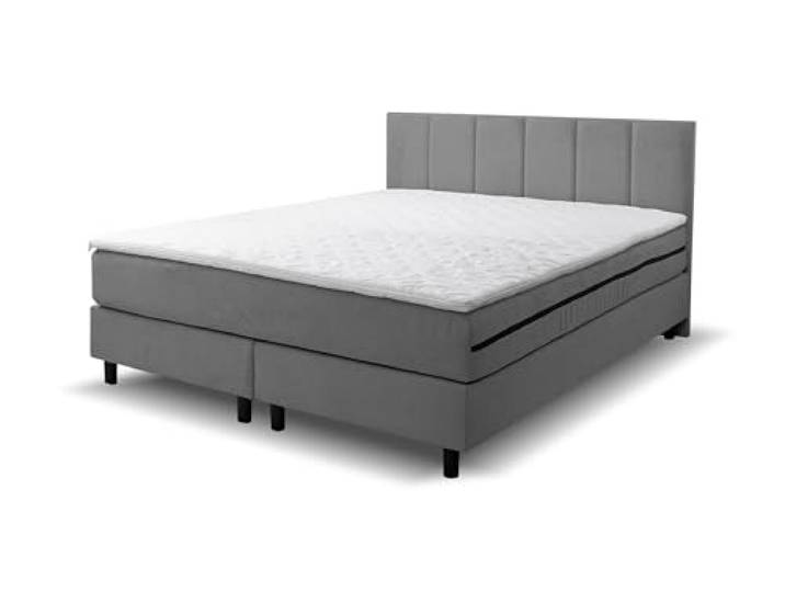 VENASI MÖBEL Boxspringbett 180x200, Paris Doppelbett Grau Velourstoff Bett 180x200, Doppelbett mit Komfortschaumkern-Topper (4 cm) für extra Liegekomfort