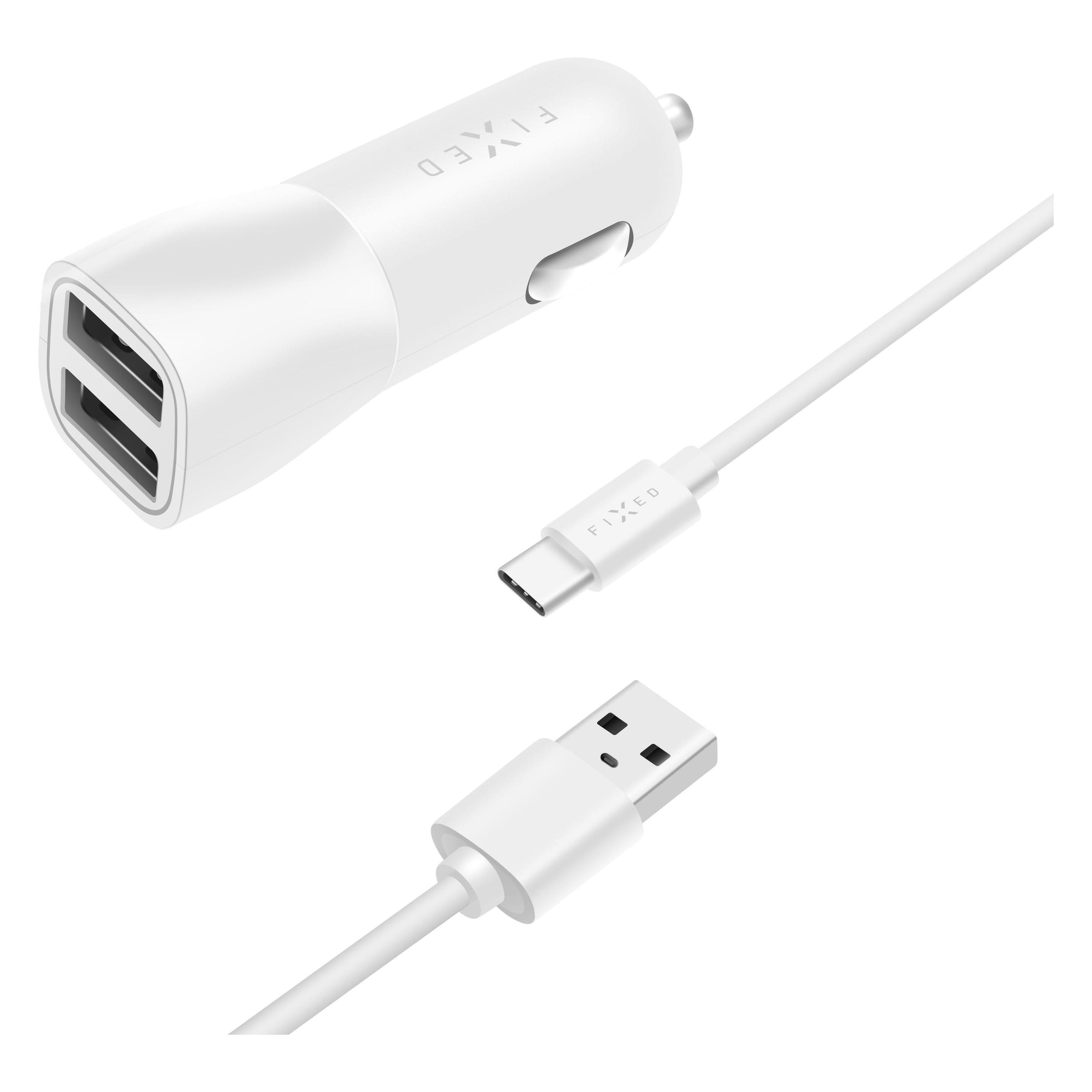 Fixed Duales USB-Autoladegerät 15W + USB/USB-C-Kabel (FIXCC15-2UC-WH)