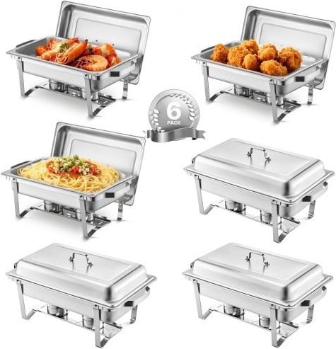 VEVOR Chafing Dish Buffet van roestvrij staal met 6 pannen, 7,5 L, zilver
