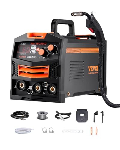VEVOR MIG-lasapparaat 130A, 2-in-1 synergetisch gas-MIG en gasloos MIG-vuldraad multiproces lasapparaat met IGBT-invertertechnologie en digitaal display, zwart