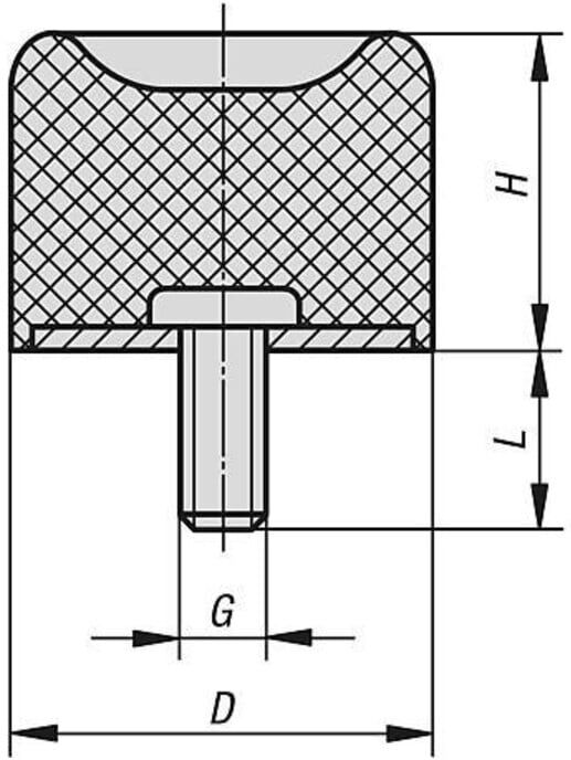 KIPP Gummipuffer Typ DS M10x28 Ø70 H30 Stahl Elastomer (K0572.07003057)