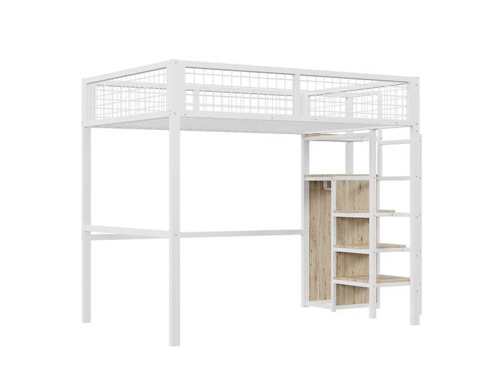 Redom Hochbett 140/200 cm mit Leiter, Kleiderschrank und Stauraum, Metallrahmen, Weiß, 140x200 cm, Babymöbel & Kindermöbel, Kinderzimmer & Jugendzimmer, Kinderbetten, Hochbetten