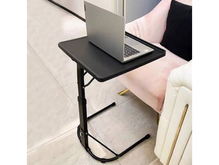 Medizinischer Betttisch mit C-förmigen Rädern - 2 verstellbare Regale für Krankenhaus, Sofa und Behinderte (Schwarz (43 * 43 * 63/70/76 Cm))