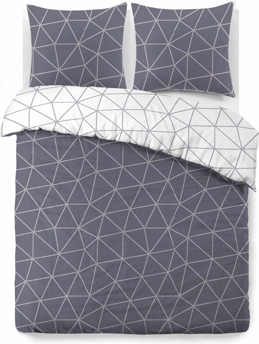 VISION Hugo Dekbedovertrekset 100% katoen - Kingsize - 260 x 240 cm - Grijs / Wit