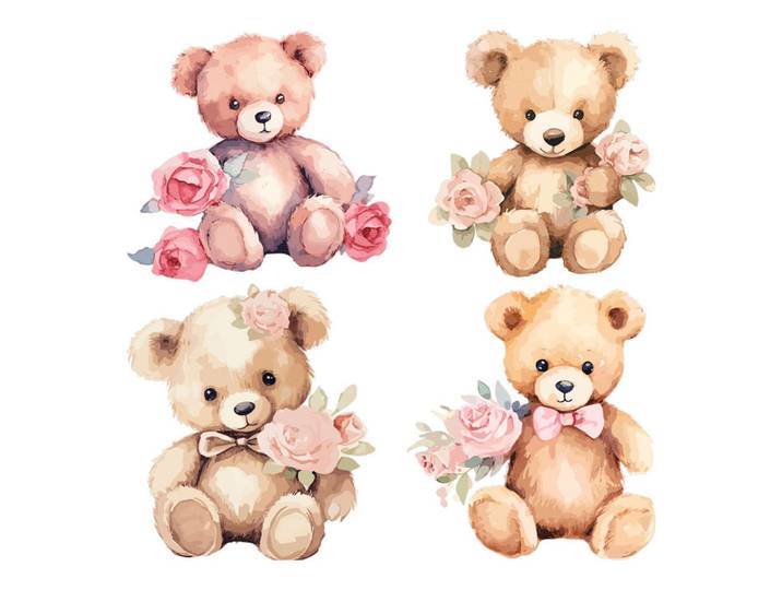Wallfluent Wandaufkleber 100x128cm - Teddybären, Mehrfarbig, Kunststoff, Rechteckig, 100x128x0.1 cm, Tapeten & Wandverkleidungen, Wandtattoos & Sticker, Wandtattoos