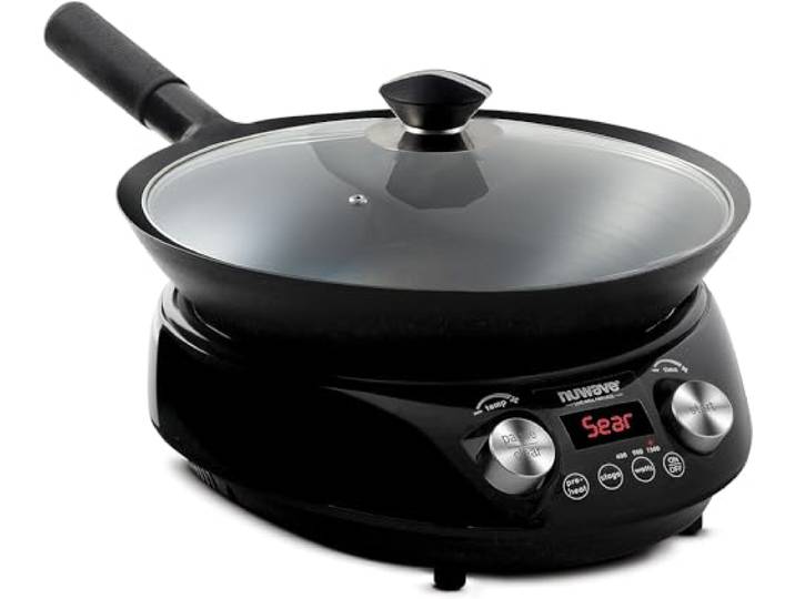 Nuwave Induktions-Wok, 3 Watt 600, 900 und 1500, präzise Temperaturregelung von 37,8 °C bis 300 °C bei -15 °C, Infuse komplexes verkohltes Aroma und Geschmack, authentischer 35,6 cm Wok Hei aus