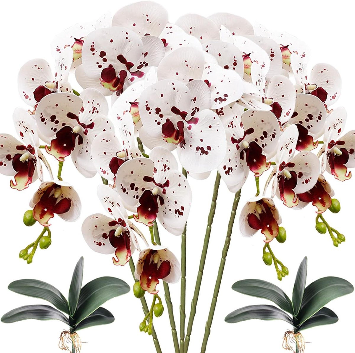 Kunst Orchidee Takken Phalaenopsis Bloemen Wit met Vlekken - 80 cm