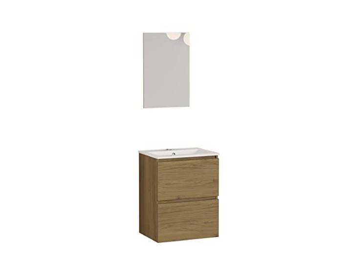 Baikal Badezimmermöbel-Set zur Wandmontage, mit reduziertem Boden, Melamin 16, zeitgenössischer Schrank 50 Eiche Vinda