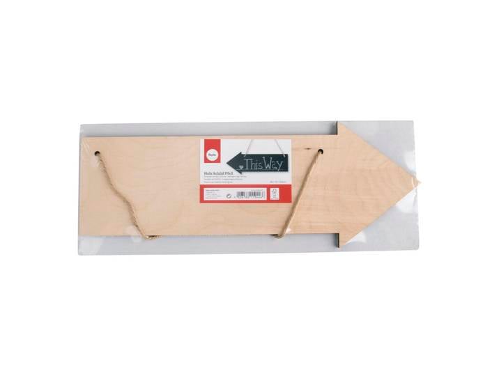 Holz Schild Pfeil, FSC 100%, 40x15x0,6cm, mit Jutegarn