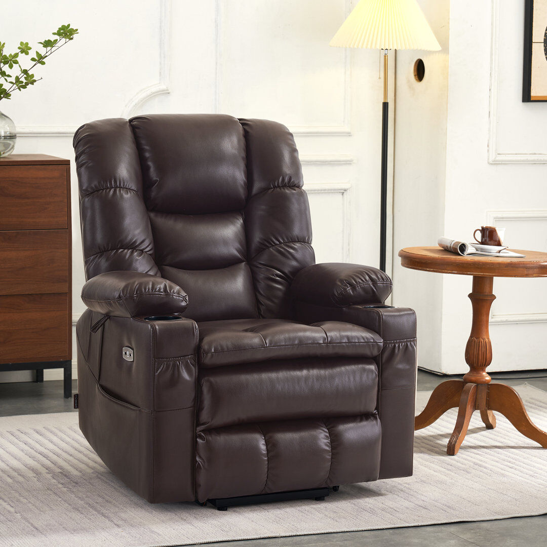 Blue Elephant Platz Lift Assist Recliner with Massager Dark Brown 45.7cm H X 37cm W X 39.4cm D