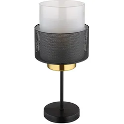 Tischleuchte Glasschirm satiniert Tischlampe Retro Beistellleuchte Gitter schwarz, gold, Fernbedienung dimmbar, 1x RGB LED 4,8W 470Lm warmweiß, DxH 18x40 cm