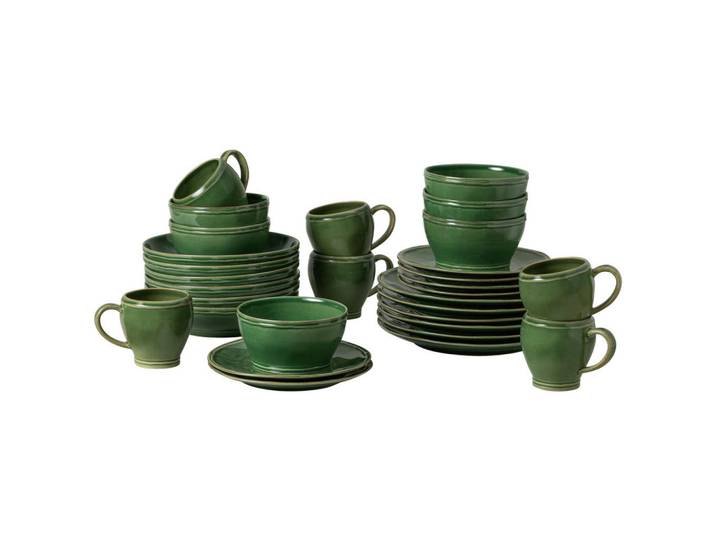 Costa Nova Kombiservice Fontana, Dunkelgrün, Keramik, 30-teilig, 400 ml,720 ml, Handmade in Europe, Essen & Trinken, Geschirr, Geschirr-Sets, Kombiservice