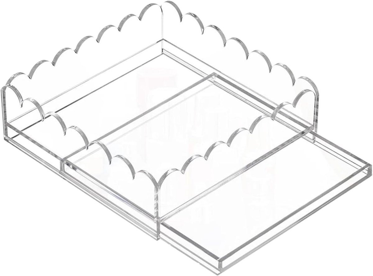 Transparante Acryl Organizer met Decoratief Dienblad - Kunststof Opbergbak - 22.9 x 22.9 cm