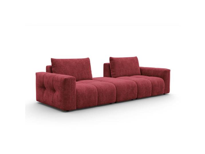 Canapé 4 places avec pouf, tissu bordeaux