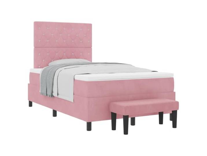 KTHLBRH Boxspringbett mit Kopfteil aus Samt, Rosa, 190 x 120 cm Kopfteil aus weichem Samt, Holzstruktur, mittelharter Schaumstoff, modernes Design, einfache Pflege