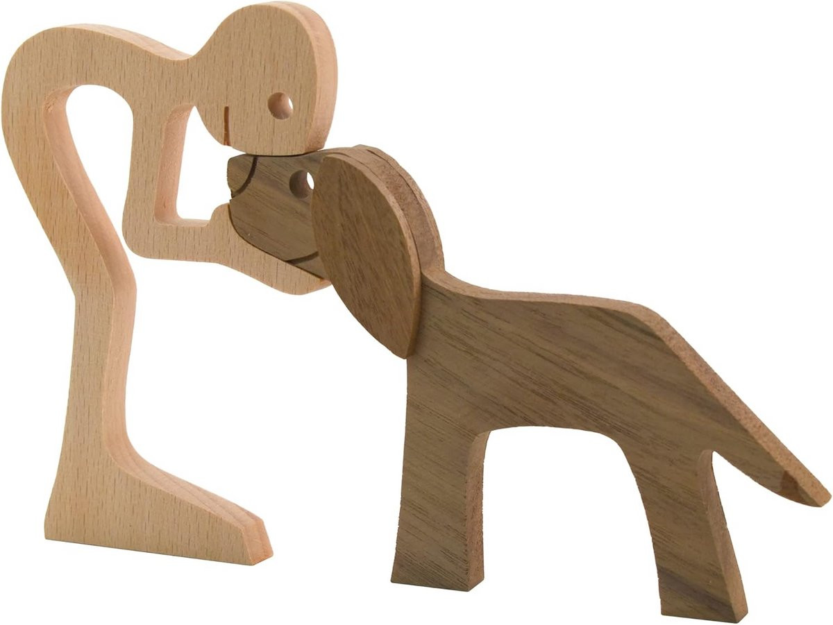 Handgesneden houten hond sculptuur voor decoratie - Natuurlijk hout - Lengte: 18,5 cm