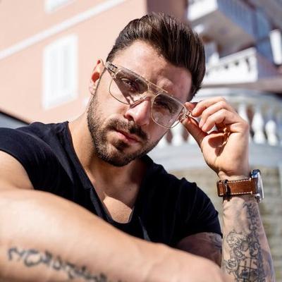 Men's Sunglasses, Fashion Square Clear Lens, Designer Gold Frame Style Men's Sunglasses, Fashion Square Clear Lens, Designer Gold Frame Style