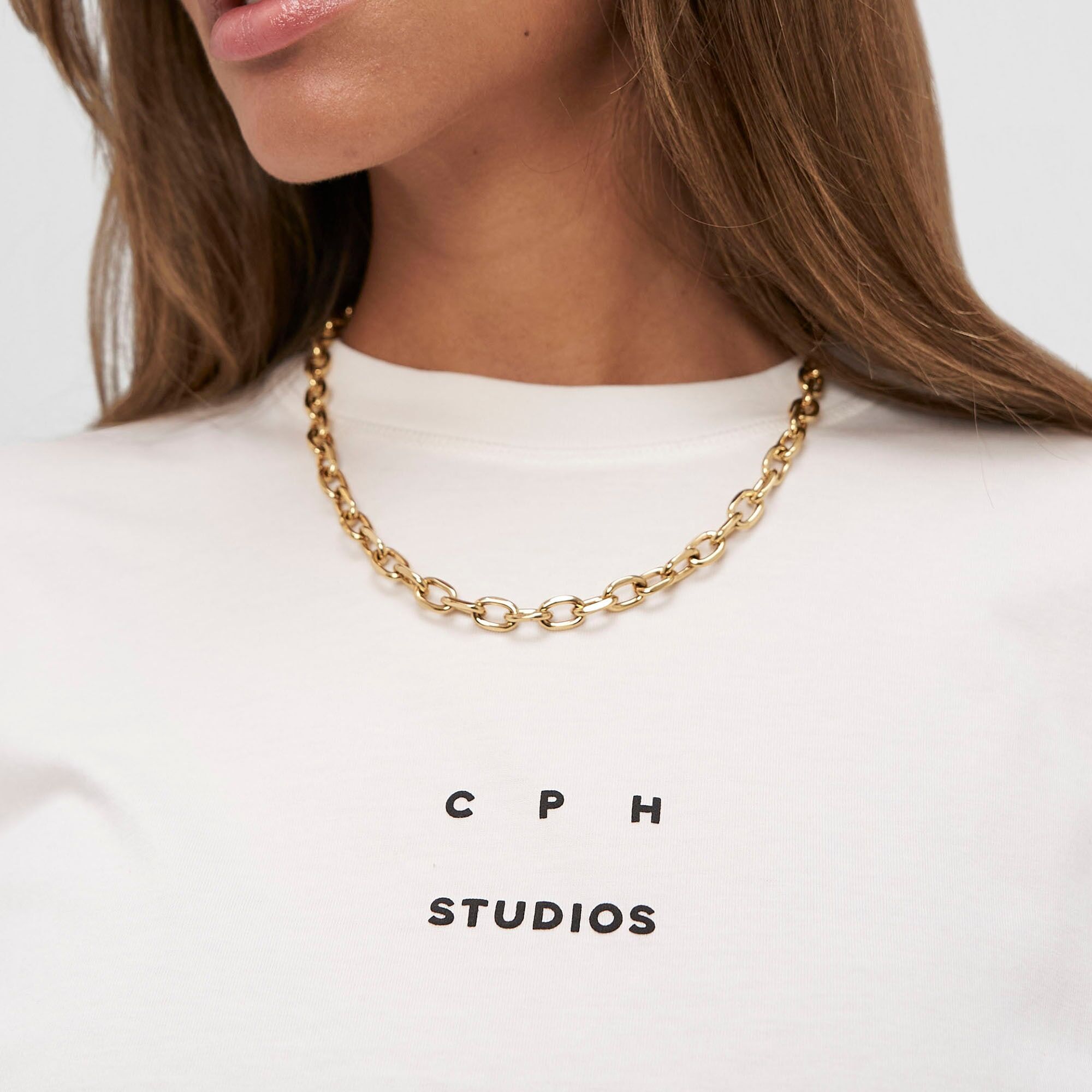 Edelstahlkette COPENHAGEN STUDIOS "Schmuck Geschenk Halskette Basic Chunky", gold (gelbgoldfarben), Halsketten, Edelstahl, L: 50 B: 8mm, Edelstahlkette, B:8mm