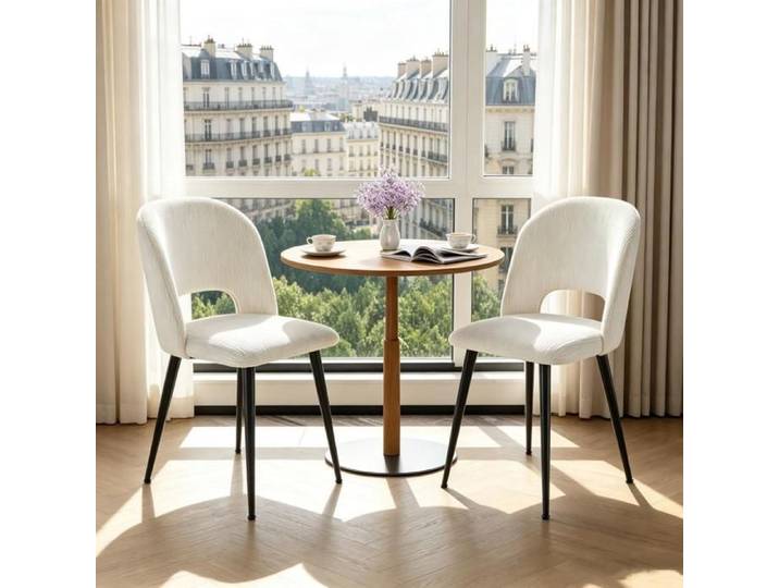 PIPIPOXER lot de 2 Chaise de salle à manger élégant beige tissu côtelé dossier ajouré Ergonomie chaise repas salon 51x45x85