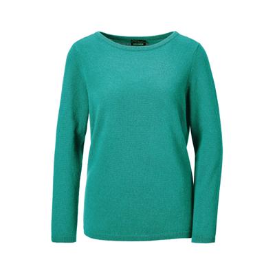 Strickpullover GOLDNER "Kurzgröße Feinstrickshirt mit U-Boot-Ausschnitt", Damen, Gr. 19, grün (smaragd), Obermaterial: 100% Kaschmir WS., figurumspielend, U-Boot-Ausschnitt, eng Rippe, Pullover Strickpullover, keine/nicht relevant