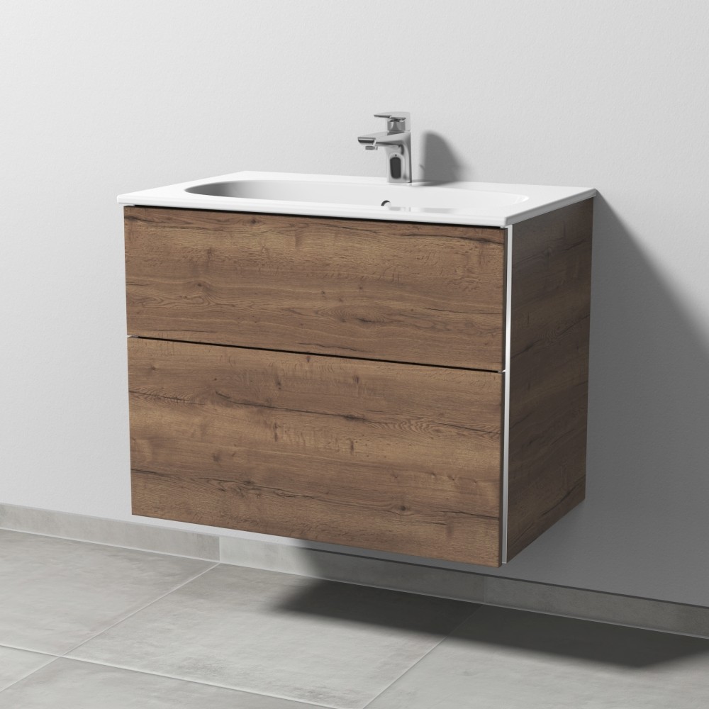 Sanipa 3way Waschtischunterbau zu Geberit Acanto Slim Waschtisch mit 2 Auszügen, Eiche-Tabak BR41150
