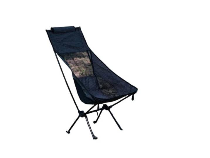 Ultraleichter, klappbarer Moon Chair mit hoher Rückenlehne for Camping 830 g ultraleicht, hohe Rückenlehne, Dyneema-Karostoff, Rahmen aus Legierung, Camping im Freien(High Back Black 870g)