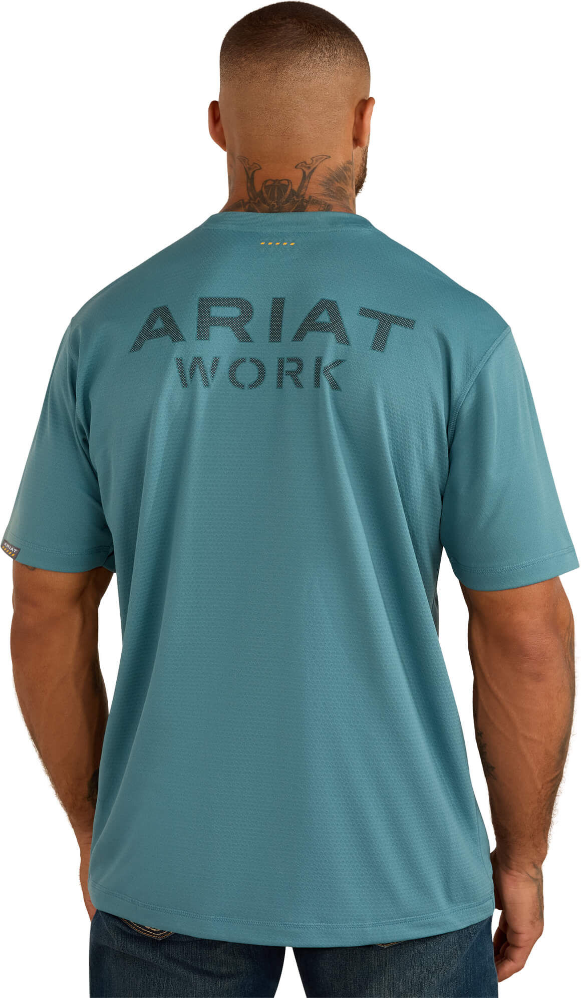 Men's Rebar Heat Fighter Textured Logo T-Shirt in Hydro, Size: 2XL by Ariat