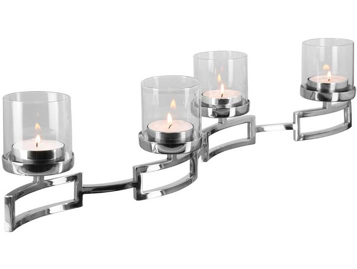 Kerzenleuchter FINK HOMMAGE, Weihnachtsdeko , silber (silberfarben), B:14cm T:68cm, Edelstahl, Glas, Kerzenhalter, Kerzenleuchter, silberfarben - aus Edelstahl und Glas, 4-flammig, Adventsleuchter