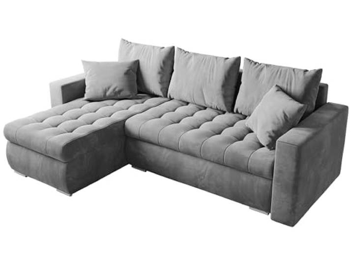BROMARKT Sofa mit Schlaffunktion und Bettkasten Grau Schlafsofa L Form Wohnlandschaft Eckcouch Sofa Freistehend Polstercouch Ecksofa Schlafcouch Stauraum 238 cm Breite 4 Sitzer Stoff Monolith