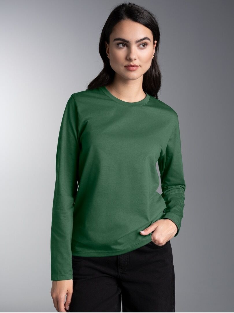 T-Shirt TRIGEMA "TRIGEMA Langarmshirt aus 100% Baumwolle", Damen, Gr. XS, efeu, Single Jersey, 100% Baumwolle, Basic, lang, Rundhals, Shirts T-Shirt efeu XS