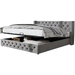 STILVORA Chesterfield Bettkasten 180x200 mit Hydrauliksystem Boxbett mit Stauraum Flanellbezug Stoffbox Design in Grau