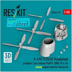 ResKit P-47D 11/25/30 Thunderbolt propeller (3 pcs), engine (P&W R-2800-59 & 63) closed engine hood for Tam