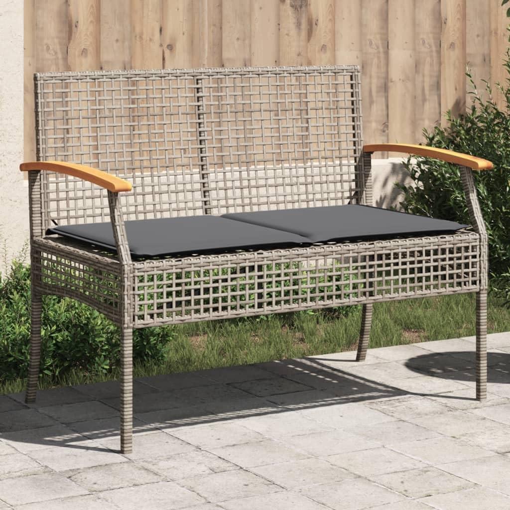 Gartenbank mit Kissen aus Poly-Rattan und Akazie