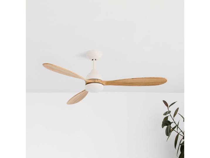 LED-Deckenventilator Poros, Ø 132cm, weiß/Holz hell - Faro FARO BARCELONA - Wohnzimmer - Modern - Metall