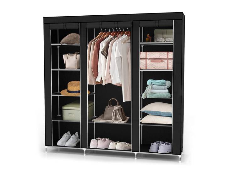 Intirilife Kleiderschrank Faltbar, Schwarz, 45x175x150 cm, Schlafzimmer, Kleiderschränke, Stoffschrank