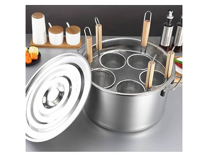 WDWDW Suppentopf aus Edelstahl, großer Suppentopf mit Deckel und Siebkorb, Induktionseinsatz-Set für Suppe, Eintopfsauce