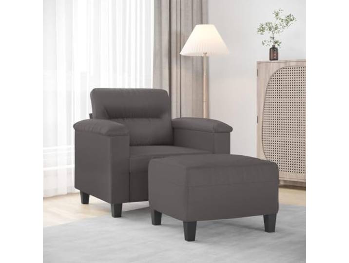 HEFZGDB Grauer Sessel mit Hocker 60 cm Kunstleder Modernes Design Langlebiges Material Robustes Gestell Bequeme Sitzfläche Vielseitiger Fußhocker Schmutzabweisende Oberfläche