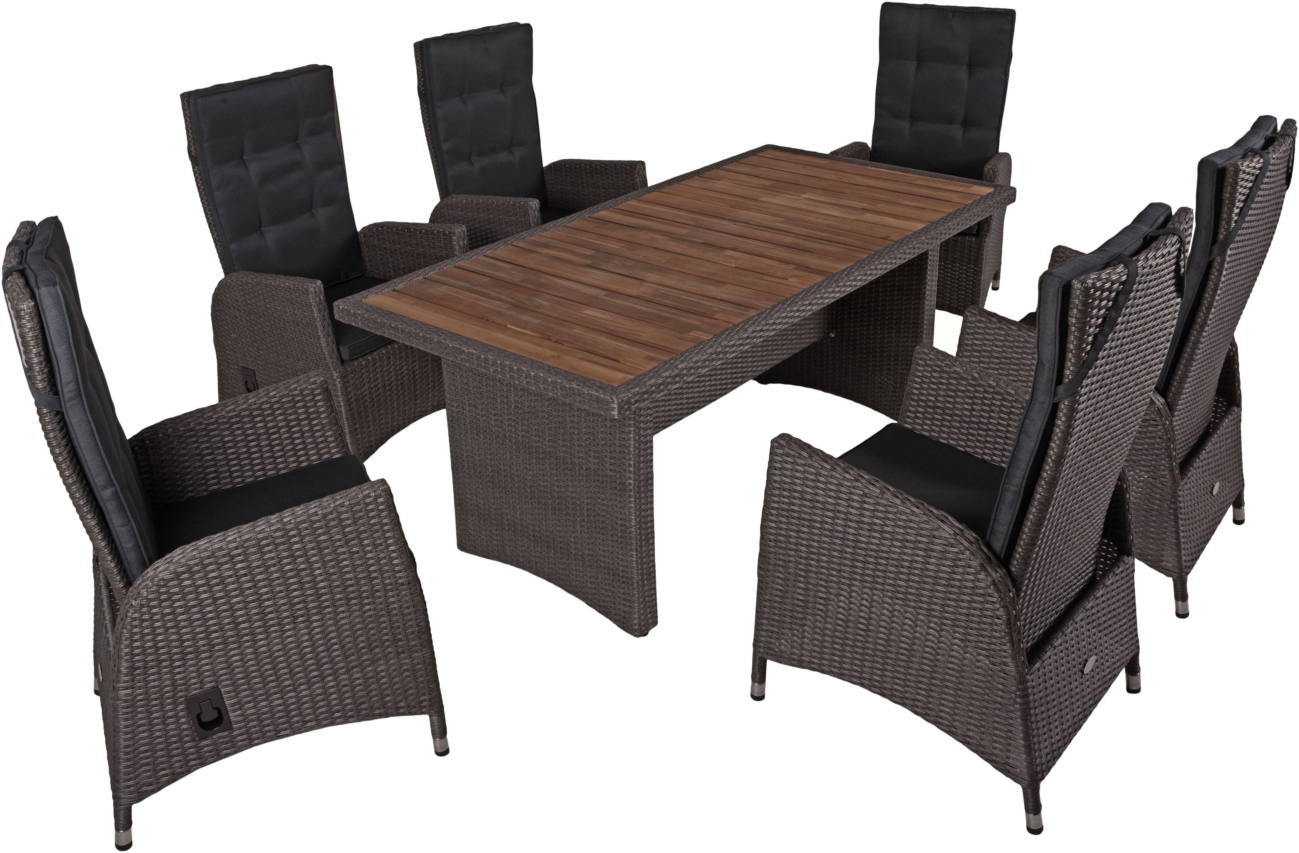 Garten-Essgruppe GARDEN PLEASURE "BRAGA weidengrau Set 08", bunt (schwarz, braun, grau), Obermaterial: 100% Polyester, Sitzmöbel-Sets, Garten-Essgruppe